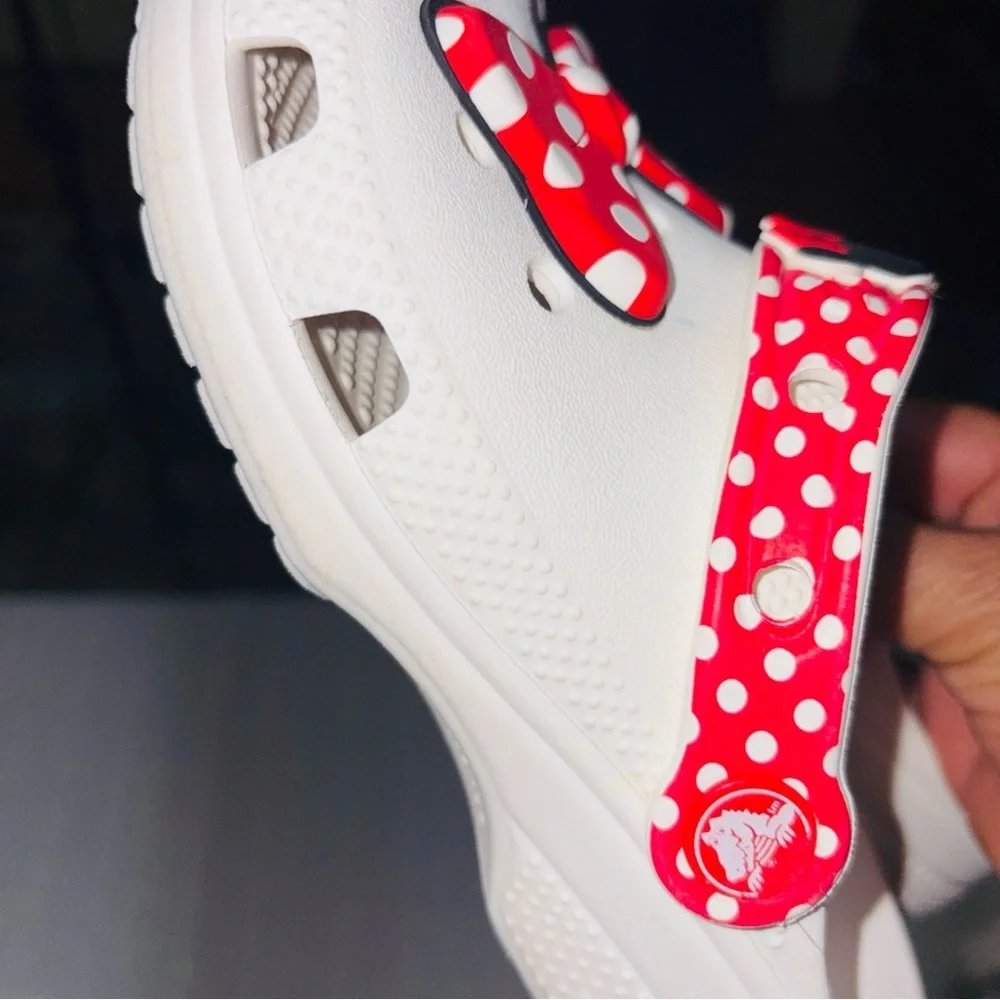 CROCS Red and White Polka Dot Bow Clogs